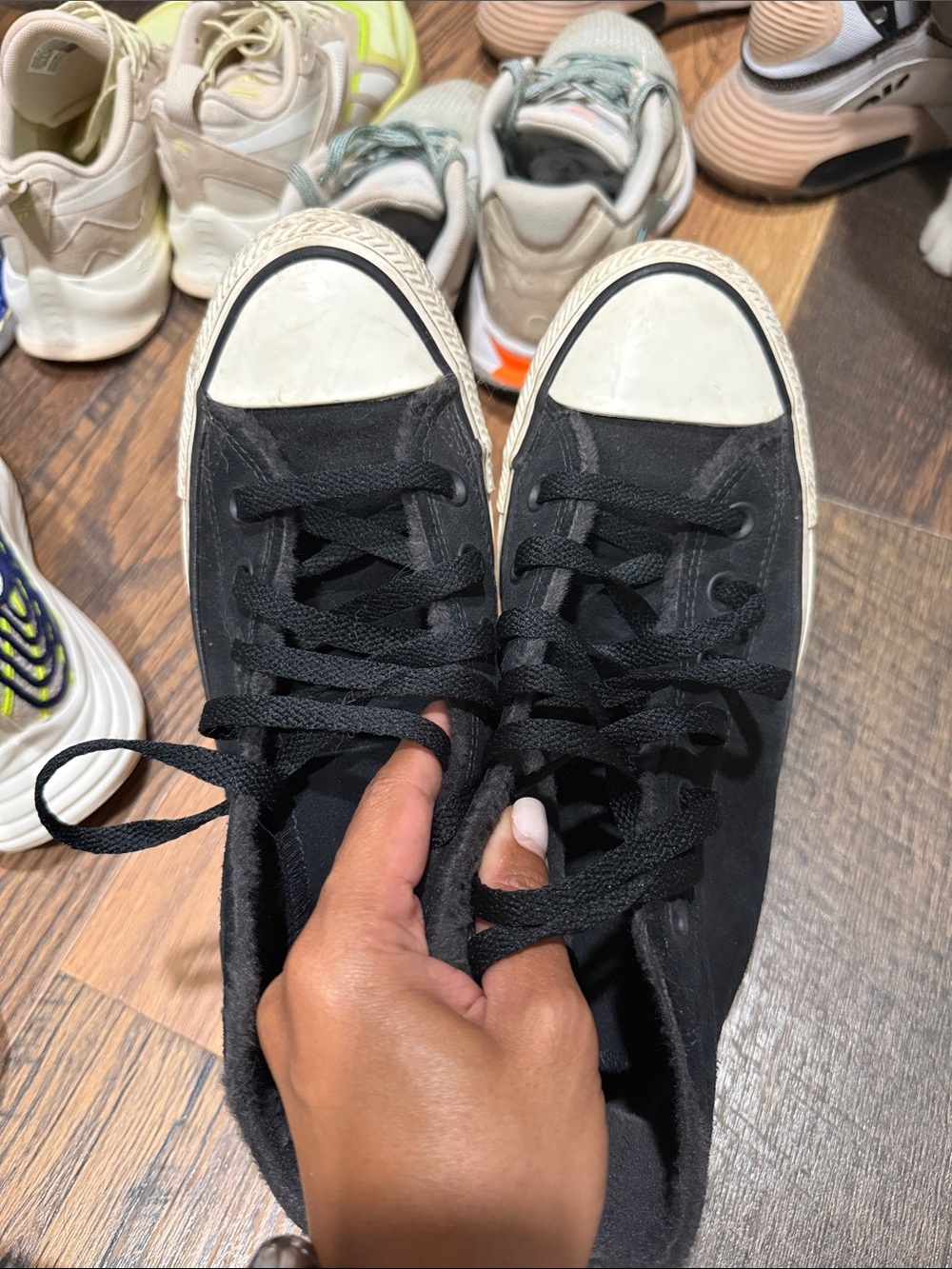 Converse Lined Black High-Top Sneakers with White Toe Cap